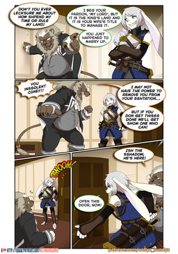 5_fingers ambiguous_gender angry anthro clothing dialogue fingers inside looking_at_another male overweight overweight_anthro overweight_male patreon_logo patreon_username smile standing text sollyz patreon felid lagomorph leporid lion mammal pantherine rabbit dio_(disambiguation) 2021 comic url