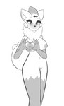 5_fingers anthro blush breasts female fingers genitals gesture heart_gesture looking_at_viewer neck_tuft nipples oppai_heart pussy solo standing tuft max_draws nintendo pokemon zabrina_(afc) generation_5_pokemon pokemon_(species) zorua absurd_res hi_res monochrome sketch