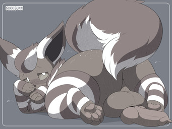 balls big_butt blush blush_lines butt candy clothing covering covering_self dessert embarrassed femboy feral fluffy fluffy_tail food freckled_butt freckled_face freckles genitals knot legwear male paws peppermint_(candy) shy solo stockings submissive submissive_male tail thick_thighs nikkibunn nintendo pokemon pepper_flareon eeveelution flareon generation_1_pokemon pokemon_(species) 4:3 hi_res