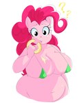 anthro belly big_breasts bikini breasts clothing dessert doughnut eating female food huge_breasts looking_at_viewer nipple_outline overweight pastry question_mark simple_background slightly_chubby solo swimwear two-piece_swimsuit white_background freezietype friendship_is_magic hasbro my_little_pony pinkie_pie_(mlp) equid equine horse mammal absurd_res hi_res