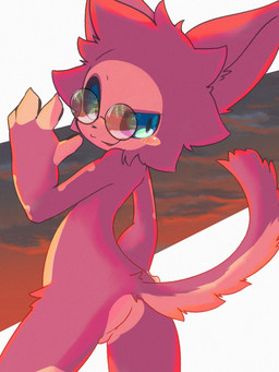 4_fingers anthro backsack balls black_nose black_sclera blue_eyes blush border butt butt_tuft claws cloud detailed_background eyewear facial_markings fingers fluffy fur genitals geometric_background glasses glistening glistening_eyes half-closed_eyes hand_on_hip head_markings head_tuft looking_at_viewer looking_back looking_back_at_viewer male markings mask_(marking) multicolored_body multicolored_fur multicolored_tail narrowed_eyes open_mouth perineum pose pupils purple_body purple_ears purple_fur purple_tail raised_arm rear_view reflection round_glasses shota simple_background sky snout solo standing sunset tail tuft white_body white_border white_fur white_markings white_tail young nikomi1080 presto_(character) domestic_cat felid feline felis mammal 2021 3:4 digital_media_(artwork) hi_res shaded warm_colors
