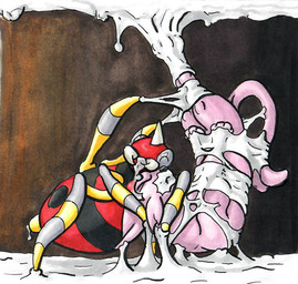 arthropod_webbing bdsm bondage bound captured feral feral_bondage gag gagged markers prisoner stuck trapped web_bondage raptorroper nintendo pokemon ariados eeveelution espeon generation_2_pokemon pokemon_(species)
