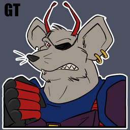 antennae_(anatomy) anthro clenched_teeth ear_piercing eye_patch eyewear incisors male muscular piercing solo sticker teeth whiskers gtskunkrat biker_mice_from_mars modo_(bmfm) alien mammal mouse murid murine rodent 1:1 bust_portrait portrait