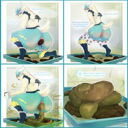 anthro anus balls big_butt bottomwear butt clothing comic_panel excessive_feces feces genitals hyper hyper_feces litter_box litter_box_usage male pants pooping pooping_in_toilet sitting solo spread_anus spreading text mirok nintendo pokemon cinderace generation_8_pokemon lagomorph mammal pokemon_(species) 1:1 absurd_res comic english_text hi_res