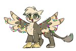 ambiguous_gender beak blush brown_eyes christmas_decorations christmas_lights feathers feral long_tail multicolored_body multicolored_feathers open_mouth simple_background solo tail tuft white_back white_background wings kittyrosie hasbro my_little_pony mythology fan_character avian gryphon mythological_avian mythological_creature absurd_res hi_res