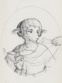 anthro clothed clothed_anthro clothed_male clothing ears_down fur horn male pivoted_ears robe robe_only solo wool_(fur) reynard_goodfellow reynard_the_baa bovid caprine mammal sheep hi_res monochrome