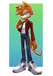 anthro blue_eyes brown_body brown_fur clothed clothing footwear fur male open_clothing open_shirt open_topwear shirt shoes solo tank_top topwear pikative sega sonic_the_hedgehog_(series) fan_character mammal murid murine rat rodent hi_res