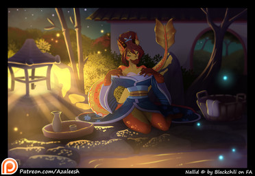 asian_clothing clothing east_asian_clothing exposure_variation female hot_spring japanese_clothing kimono lamp lantern onsen solo tail text water azaleesh mythology nallid ambient_arthropod ambient_firefly ambient_insect arthropod dragon mythological_creature mythological_scalie scalie url
