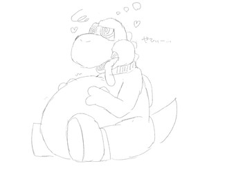 ambiguous_feral ambiguous_gender ambiguous_pred belly belly_on_ground big_belly big_nose biped bloated clothing feral footwear hand_on_belly hand_on_own_belly hanging_tongue head_spikes heart_reaction heart_symbol hearts_around_head huge_belly hypnosis long_tongue looking_well-fed mind_control monotone_background open_mouth open_smile oral_vore round_nose same_size_vore satisfied_look semi-anthro shoes side_view simple_background sitting sitting_on_ground smile soft_vore solo spikes spikes_(anatomy) spiral spiral_eyes tapering_tail text tongue tongue_out unseen_prey vore white_background sabamiso_(sabamasasix) mario_bros nintendo dinosaur prehistoric_species reptile scalie yoshi 2019 4:3 digital_drawing_(artwork) digital_media_(artwork) greyscale guide_lines hi_res japanese_description japanese_text monochrome sketch translation_request