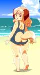 anthro beach brown_eyes butt cloud detailed_background easy_access female fur hair kemono long_hair outside pink_hair sand sea seaside sky solo water yellow_body yellow_fur kin-shun mai_(kin-shun) canid canine canis domestic_dog mammal digital_media_(artwork) hi_res