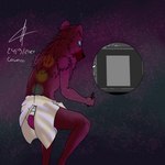 anthro blue_eyes butt drawing_in_a_drawing drawing_tablet fur male purple_body purple_fur solo space tablet_pen cosmosarts clip_studio_paint_(copyright) cosmos_the_hyena hyena mammal 1:1 clip_studio_paint_(artwork) digital_media_(artwork) hi_res