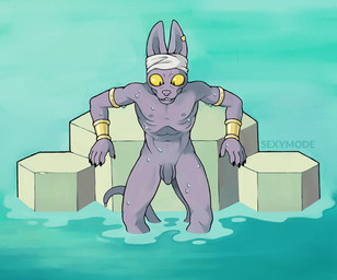 abs anthro balls bath dripping flaccid genitals hairless humanoid_genitalia humanoid_penis jewelry male nipples nude penis piercing ribs solo towel towel_on_head water yellow_eyes sexymode dragon_ball dragon_ball_super beerus domestic_cat felid feline felis hairless_cat mammal sphynx_(cat) hi_res