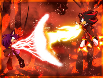 boots burning_background clothing detailed_background duo elemental_manipulation female fire fire_manipulation footwear fur gold_(metal) hair intense lightning_magic long_hair male male/female purple_body purple_fur shoes thick_thighs tight_clothing wristband xxkenthewolfxx sega sonic_the_hedgehog_(series) fan_character shadow_the_hedgehog eulipotyphlan hedgehog mammal absurd_res hi_res