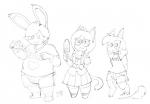 bell bottomwear braided_hair chibi clothed clothing collar eyewear food glasses group hair horn long_ears long_tail male overweight overweight_male pizza popsicle shirt shorts skirt t-shirt tail topwear naughtyjester arthur_(lapinbeau) danica_(daniruu) william_(lapinbeau) bovid caprine domestic_cat domestic_goat domestic_rabbit felid feline felis flemish_giant goat lagomorph leporid mammal oryctolagus pygmy_goat rabbit monochrome