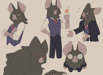 clothed clothed_male clothing food for_a_head holding_food holding_object male pink_snout red_eyes white_eyes monomercy dispatch sonar_(dispatch) animal_head animal_humanoid bat humanoid mammal 2025 hi_res