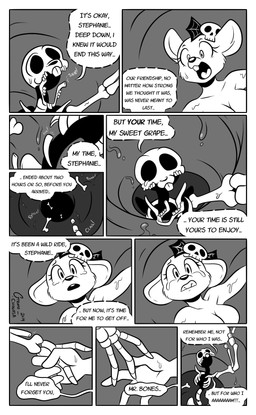 ambiguous_gender anthro bone breasts dialogue digestion_implied duo esophagus featureless_breasts female fully_inside multiple_prey nude nude_female skeleton text ventriloquism vore gizmochinasa mr._bones'_wild_ride dec25stephanie mammal mouse murid murine rodent 2019 comic dated digital_drawing_(artwork) digital_media_(artwork) english_description english_text greyscale hi_res monochrome signature
