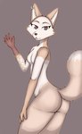 anthro ass_showing breasts brown_eyes butt ear_piercing ear_ring female fox_tail greeting looking_at_viewer medium_breasts piercing presenting presenting_hindquarters rear_view ring_piercing side_view solo thick_thighs wide_hips skade_(artist) fany_(foxdee) canid canine fennec_fox fox mammal true_fox