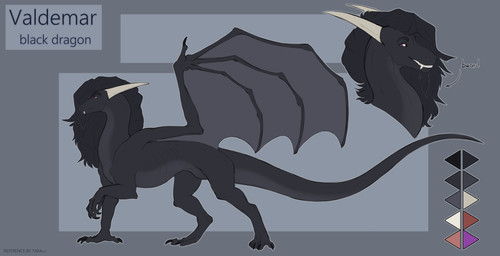 beard black_body black_scales claws facial_hair feral hair horn male paws quadruped scales solo tail teeth text wings taka_(artist) mythology valdemar_fordragon_(character) dragon mythological_creature mythological_scalie scalie vampire absurd_res english_text hi_res model_sheet