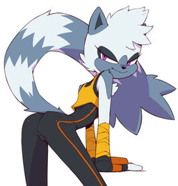 anthro butt clothed clothing female fur grey_body grey_fur looking_back multicolored_body multicolored_fur purple_eyes simple_background smile solo two_tone_body two_tone_fur lurkin idw_publishing sega sonic_the_hedgehog_(comics) sonic_the_hedgehog_(idw) sonic_the_hedgehog_(series) tangle_the_lemur lemur mammal primate ring-tailed_lemur strepsirrhine 2025 absurd_res hi_res