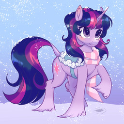 blush female feral fetlocks hooves horn looking_offscreen saddle scarf smile snow solo meteor_s friendship_is_magic hasbro my_little_pony mythology twilight_sparkle_(mlp) equid equine mammal mythological_creature mythological_equine unicorn 1:1