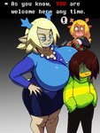 age_difference ambiguous_gender anthro antlers big_breasts blonde_hair blue_antlers blue_eyes blue_lipstick bottomwear breasts brown_body brown_fur brown_hair buckteeth clothing curvy_figure dialogue duo female freckled_face freckles fur hair hair_over_eyes horn huge_breasts human_fetish human_on_anthro interspecies jewelry larger_female lipstick makeup mature_female necklace seductive size_difference skirt sweater teeth text topwear wide_hips arkanman deltarune undertale_(series) carol_holiday kris_(deltarune) noelle_holiday deer human mammal new_world_deer reindeer 3:4 absurd_res english_text hi_res daughter_(lore) mother_(lore) mother_and_child_(lore) mother_and_daughter_(lore) parent_(lore) parent_and_child_(lore) parent_and_daughter_(lore)