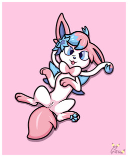 animal_genitalia anus border clitoris female feral genitals looking_at_viewer lying on_back open_mouth presenting simple_background solo spreading tail tongue tongue_out vulva white_border gau_(artist) nintendo pokemon azalea_(sylmin) eeveelution generation_4_pokemon generation_6_pokemon hybrid_pokemon land_forme_shaymin legendary_pokemon pokemon_(species) shaymin sylveon absurd_res digital_media_(artwork) hi_res