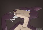 anthro bodily_fluids brown_body brown_fur cum female finger_fetish finger_lick finger_play fingers fur genital_fluids licking looking_at_viewer purple_eyes simple_background solo tongue tongue_out orbitalis beastars juno_(beastars) canid canine canis mammal wolf absurd_res hi_res