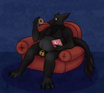 anthro armchair big_claws bulge chair claws dessert doughnut eating food furniture lock lock_bulge lock_symbol lounging male overweight overweight_male pastry relaxing solo tail coonfur dunkin'_donuts sergal