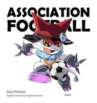 anthro appmon appmon_(species) ball bandai_namco clothing digimon digimon_(species) gatchmon grey_body hat headgear headwear male neck_tuft op7804620 playing_sport soccer soccer_ball solo sport tuft yellow_eyes