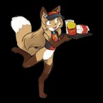 anthro bottomless brown_body brown_fur clothed clothing dipstick_tail female female_anthro food fur gloves_(marking) green_eyes hair hat headgear headwear holding_object leg_markings markings socks_(marking) solo tail tail_markings walking white_body white_fur work_uniform conditional_dnp sealer4258 mcdonald's averi_(fiddleafox) canid canine fox mammal red_fox true_fox 1:1 alpha_channel hi_res