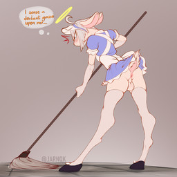 anthro anus backsack balls blush butt cleaning_tool clothed clothing crossdressing dock_(anatomy) dress femboy genitals gloves hair halo handwear holding_object maid_uniform male mop mopping solo tail tail_anus tail_under_skirt tail_upskirt text thought_bubble uniform upskirt y_anus jarnqk gayngel_(jarnqk) bovid caprine mammal sheep 1:1 2021 artist_name english_text hi_res