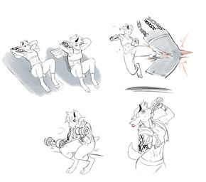 abs anthro bodily_fluids bottle clothed clothing container ear_piercing exercise female fur gloves hair handwear horn kick piercing punching_bag smile sweat tattoo towel water_bottle weightlifting weights workout cosmicminerals vasira bovid caprine goat mammal hi_res sketch
