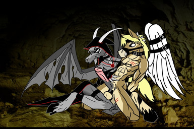 anthro bat_wings bound bridle chain dark dominant dominant_female duo erection feathered_wings feathers female female_rape forced fur genitals grey_body grey_eyes grey_fur hood hooves horn inverted_pentacle jewelry male male/female membrane_(anatomy) membranous_wings muscular necklace occult_symbol pendant penis pentacle pentagram rape scratch sex submissive submissive_male symbol tan_body tan_fur town white_body white_feathers wings setmann123 angel bovid caprine demon equid equine goat horse mammal