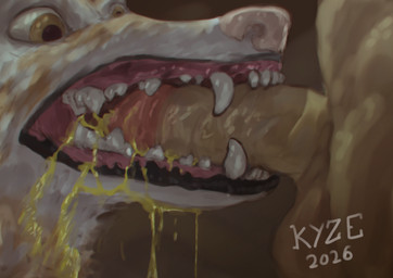 ambiguous_gender bestiality bodily_fluids duo fellatio feral feral_penetrated genital_fluids human_on_feral human_penetrating human_penetrating_feral interspecies male oral penetration penile sex sharp_teeth simple_background teeth teeth_showing urine urine_in_mouth urine_stream watersports el_kyze canid canine canis domestic_dog human mammal hi_res
