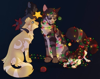 ambiguous_gender angry black_background black_body black_fur black_hair black_nose blonde_hair blue_eyes brown_hair brown_markings christmas_decorations christmas_lights christmas_ornament eyewear feral feral_with_hair feralized fur glasses green_eyes grey_eyes group hair holidays markings ornament pink_nose quadruped red_bow simple_background snarling star tan_body tan_fur tangled_up white_body white_fur yellow_body yellow_fur young silveyytm attack_on_titan christmas eren_jaeger grisha_jaeger mikasa_ackerman zeke_jaeger bobtail_cat domestic_cat felid feline felis japanese_bobtail maine_coon mammal turkish_angora 2019 female_(lore) male_(lore)