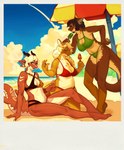 anthro beach beach_umbrella belly big_breasts breasts brown_body clothing dessert ears_back female food group horn ice_cream nipple_outline non-mammal_breasts overweight parasol pivoted_ears red_body swimwear tail yellow_body pinwired mythology dragon mythological_creature mythological_scalie scalie hi_res