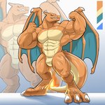 abs anthro biceps big_biceps biped blue_eyes claws fangs featureless_crotch fire flaming_tail flexing flexing_bicep flexing_muscles horn looking_aside male muscular muscular_anthro muscular_arms muscular_legs muscular_male muscular_thighs orange_body orange_scales orange_skin palette pecs pose scales serratus sharp_teeth solo spiked_wings spikes spikes_(anatomy) tail teeth wings valentinesartx mythology nintendo pokemon charizard dragon generation_1_pokemon mythological_creature mythological_scalie pokemon_(species) scalie 1:1 hi_res