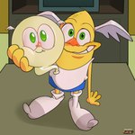 clothing duo footwear green_eyes male not_furry smile socks standing teeth ikouzhy comedy_central drawn_together wooldoor_sockbat clum_baby sockbat_(species) absurd_res hi_res