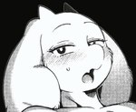 anthro big_ears black_and_white blush boss_monster_(undertale) bovid caprine close-up eyelashes female horn kemono looking_at_viewer mammal mature_anthro mature_female monochrome open_mouth sindoll tongue toriel undertale undertale_(series)