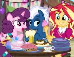 cake cookie cupcake dessert detailed_background feathered_wings feathers female feral food group horn pastry pie wings pixelkitties equestria_girls friendship_is_magic hasbro my_little_pony mythology night_glider_(mlp) sugar_belle_(mlp) sunset_shimmer_(eg) equid equine mammal mythological_creature mythological_equine pegasus unicorn 2016