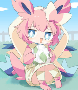 blue_eyes blue_sky clothed clothed_humanoid clothing egg female female_humanoid green_grass hair holding_egg holding_object humanoidized jitome outside pink_hair sitting sky solo yoshi_egg lets0020 cookie_(touhou) nintendo pokemon nyon_(cookie) sylvenyon animal_humanoid eeveelution generation_6_pokemon humanoid pokemon_(species) pokemon_humanoid sylveon 2021 hi_res japanese_description