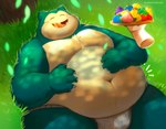 anthro belly big_belly blue_body blush detailed_background food fruit humanoid_hands lying male moobs navel obese obese_male overweight overweight_male plant solo_focus shibadoodles nintendo pokemon pokemon_sleep generation_1_pokemon pokemon_(species) snorlax 2023 absurd_res hi_res