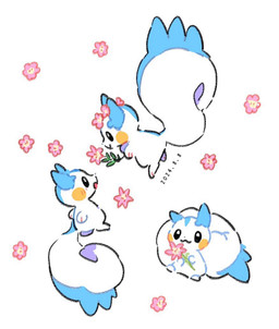 accessory ambiguous_gender back_markings big_tail black_eyes blue_ears blue_markings blue_stripes blush blush_lines cheek_spots curled_tail facial_markings feral flower flower_in_hair group hair hair_accessory head_markings holding_flower holding_object looking_at_another markings multicolored_body open_mouth paws pink_flower plant simple_background smile stripes tail tail_markings trio two_tone_tail white_background white_body yellow_markings namyu_usa nintendo pokemon generation_4_pokemon mammal pachirisu pokemon_(species) rodent sciurid 2024 dated digital_drawing_(artwork) digital_media_(artwork)