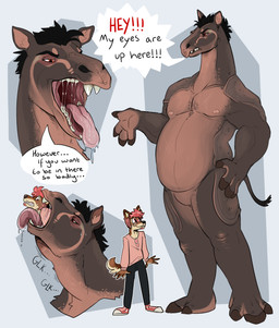 anthro black_bottomwear black_clothing black_hair black_pants bodily_fluids bottomwear clothed clothing drooling duo featureless_crotch hair hand_on_hip male male_anthro messy_hair mouth_shot narrowed_eyes nude open_mouth oral_vore overweight overweight_anthro overweight_male pants pink_clothing pink_sweater pink_tongue pink_topwear red_eyes red_hair saliva short_hair simple_background size_difference slim_anthro slim_male speech_bubble standing sweater text tongue tongue_out topwear vore swampjaws canid canine hyracodontid mammal paraceratherium prehistoric_species rhinoceros english_text hi_res