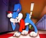 against_surface against_wall anthro ass_up bent_over bottomless butt clothed clothing male naughty_face presenting presenting_hindquarters seductive shirt_up solo young young_anthro young_male amegared mizzyam third-party_edit tiny_toon_adventures warner_brothers buster_bunny lagomorph leporid mammal rabbit