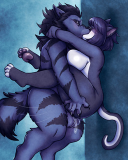 against_surface against_wall anthro anthro_on_anthro anthro_penetrated anthro_penetrating anthro_penetrating_anthro balls black_body black_fur black_hair black_nose bodily_fluids breasts butt cum cum_inside duo female female_penetrated fur genital_fluids genitals grey_body grey_fur hair interspecies kissing male male/female male_penetrating male_penetrating_female multicolored_body multicolored_fur nude nude_anthro nude_female nude_male penetration penile penile_penetration sex stand_and_carry_position standing standing_sex tail two_tone_body two_tone_fur white_body white_fur skye3337 canid canine canis domestic_cat felid feline felis mammal wolf hi_res