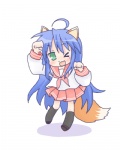 ahoge asian_clothing blue_hair chibi clothing east_asian_clothing female green_eyes hair japanese_clothing japanese_school_uniform long_hair one_eye_closed school_uniform serafuku solo tail uniform wink sakuramori_sumomo lucky_star konata_izumi animal_humanoid canid canid_humanoid canine canine_humanoid fox fox_humanoid humanoid mammal mammal_humanoid 4:5 low_res