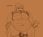 anthro balls clothing genitals looking_at_viewer male overweight overweight_anthro overweight_male penis solo thong underwear doritoderg mario_bros nintendo bowser koopa scalie hi_res monochrome