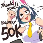 big_breasts black_eyes black_hair black_text breasts buckteeth clothed clothed_female clothed_humanoid clothing drawing_tablet exclamation_point eye_bags eyebrows eyelashes female female_humanoid fist fist_pump hair highlights_(coloring) milestone number open_:3 open_mouth open_smile red_tongue shirt simple_background sleeveless_shirt smile solo tablet_pen teeth text thank_you tongue topwear white_background white_clothing white_ears white_eyebrows white_highlights white_shirt white_topwear bongftah kuri_(bongftah) animal_humanoid humanoid lagomorph lagomorph_humanoid leporid leporid_humanoid mammal mammal_humanoid rabbit rabbit_humanoid 1:1 2025 absurd_res bust_portrait english_description english_text hi_res milestone_celebration portrait