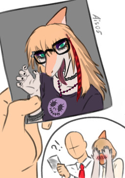 accessory alternative_fashion anthro bald black_nails blonde_hair bone_frill choker clothed clothed_anthro clothed_female clothed_human clothed_male clothing colored_nails covering covering_eyes covering_face cutaway duo embarrassed emo eyewear female fingers frill_(anatomy) front_view glasses green_eyes hair holding_photo human_on_anthro humanoid_hands interrobang interspecies jewelry long_hair looking_at_viewer male male/female medium_hair nails necklace necktie open_mouth purple_clothing purple_shirt purple_topwear rectangular_glasses red_hair scene_(fashion) shirt simple_background teeth text tongue tongue_out topwear white_background white_clothing white_shirt white_topwear ais05 cavemanon_studios goodbye_volcano_high ko_op_(game_developer) snoot_game anon_(snoot_game) naomi_(gvh) dinosaur hadrosaurid human mammal ornithischian ornithopod parasaurolophus prehistoric_species reptile scalie artist_name colored hi_res shaded